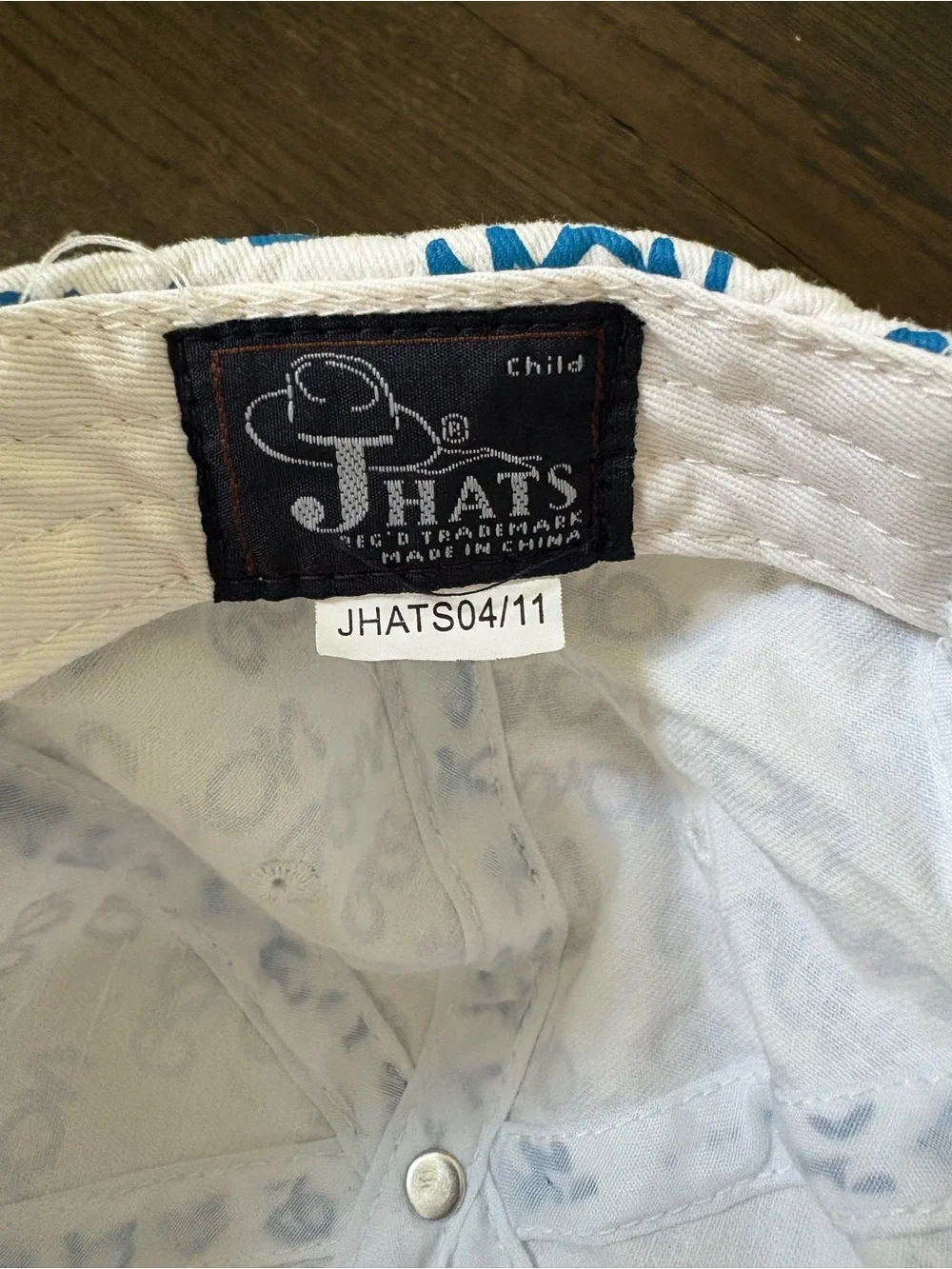 White Cap Hat with Blue 'GRAND CANYON' Print - Kids Size M-L